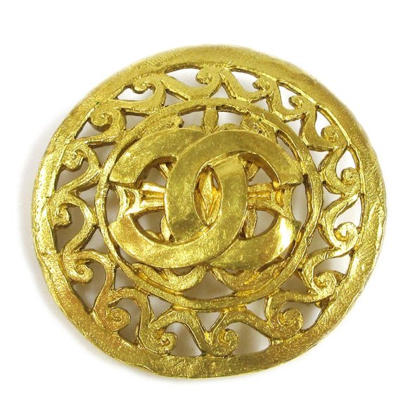 Auth CHANEL CC Medallion Motif Brooch Pin Corsage Gold-Tone 95A Authentic - Picture 1 of 8
